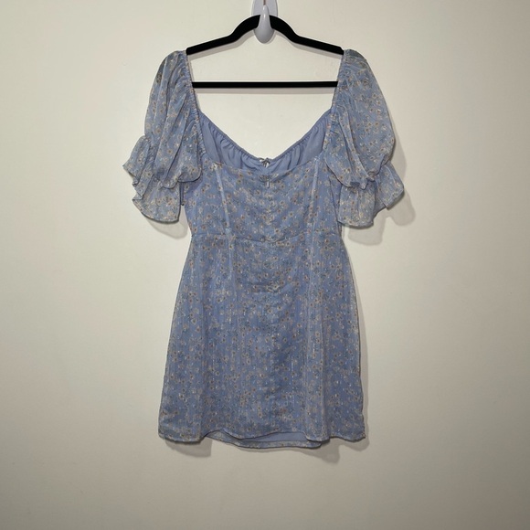 Sabo Skirt Ariana Blue Micro Floral corset puff sleeve mini Dress in size L - Picture 8 of 10